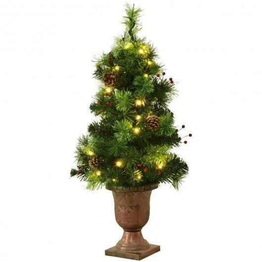 LED Christmas Tree with Red Berries Pine Cones-3′