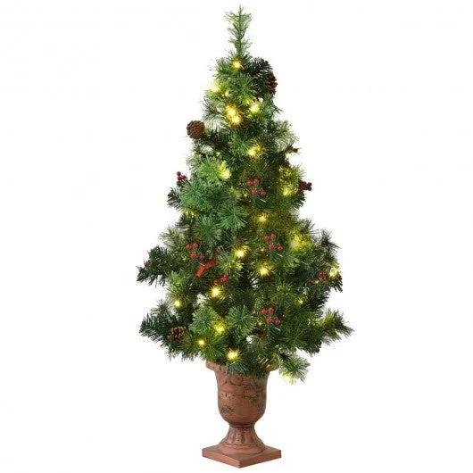 LED Christmas Tree with Red Berries Pine Cones-4′