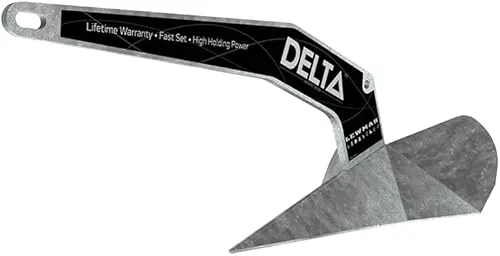 Lewmar Galvanized Steel Delta Anchor 9 lbs. for Boats 12'- 21', Lead ballasted tip for Quick Setting, Integrated Eye for Trip line, Measures 20-1/4′ L x 9′ W x 9′ H – 2020202222
