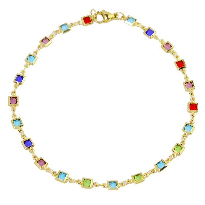 Light Multi-Color Square Crystal Ankle Bracelet
