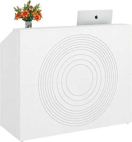 LITTLE TREE 47-Inch Reception Desk with Counter, White Front Desk Reception Room Table, Retail Counter for Checkout, Modern Welcome Desk for Lobby, Office, Beauty Salon