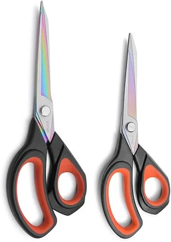 LIVINGO 2 Pack Premium Tailor Scissors Heavy Duty Multi-Purpose Titanium Coating Forged Stainless Steel Sewing Fabric Leather Dressmaking Comfort Grip Shears Professional Crafting (8.5 & 9.5INCH)