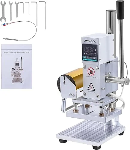 LMYYGOO 10 x 13cm Hot Foil Stamping Machine, Digital Display 0-350℃ Embossing Machine Fits Up to 2 Molds, 304 Stainless Steel Letterpress Machine with Double Heating Wires for Logo Bronzing