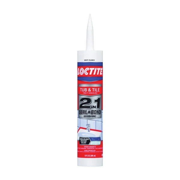 Loctite 2-In-1 2154739 Tub and Tile Adhesive Caulk, White, 20 to 170 deg F, 10 oz Cartridge