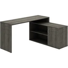 LYS L-Shape Workstation With Cabinet-For-Table TopLaminated L-shaped Top-29.50″ Height X 60″ Width X 47.25″ Depth-Assembly Required-Weathered Charcoal-Particleboard-1 Each