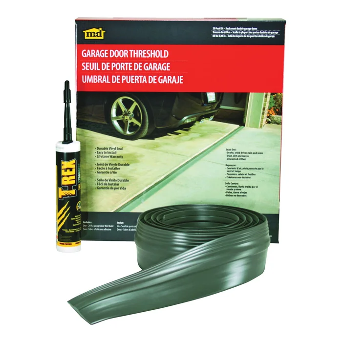 M-D 50101 Garage Door Threshold Kit, 1/2 in Thick, 20 ft L, Vinyl, Gray