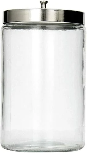 MABIS Decorative Storage Apothecary Clear Glass Jar for Kitchen, Bathroom or Laundry Organization, Medical Sundry Jar with Metal Lid, 4.1 x 3.9 x 7 inches