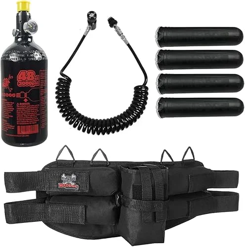 Maddog Paintball Harness with Paintball Pods, 48ci/3000psi Compressed Air HPA Paintball Tank & Remote Coil Accessory Package