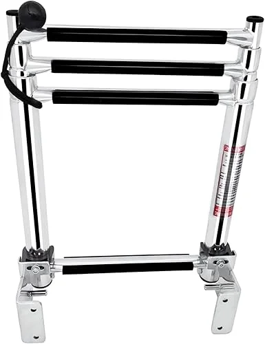 Made Stainless Steel Boat Ladder 4-Step, Telescoping Transom Stepladder, Self-Lock Transom Mount Brackets, Rated to 400 Pounds