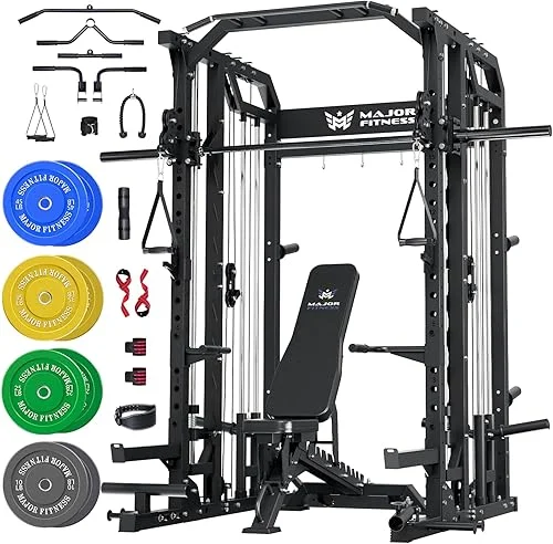 Major Fitness Drone2 Smith△ Machine – All-in-One Home Gym Squat Rack with Weight Bar, Dual LAT Pull-Down Systems & Cable Crossover Machine for Full-Body Workouts