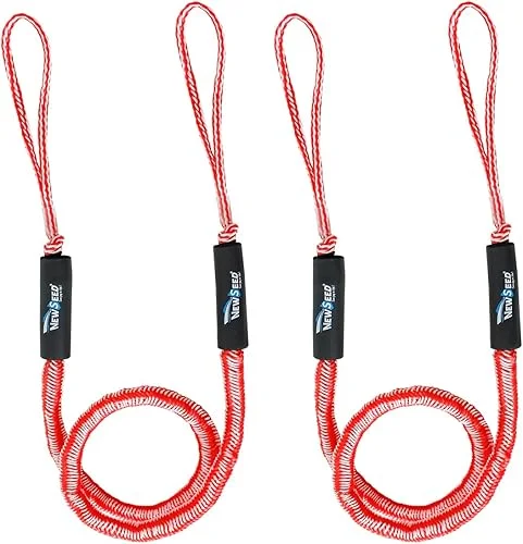 MALZE-NEWSEED Bungee Dock Lines for Boat, 7 Feet Shock Absorb Dock Tie Premium Mooring Ropes for Boat Pontoon Fender, PWC, Jet ski, Kayak, Canoe, Power Boat, 2 PCS (RED&White)
