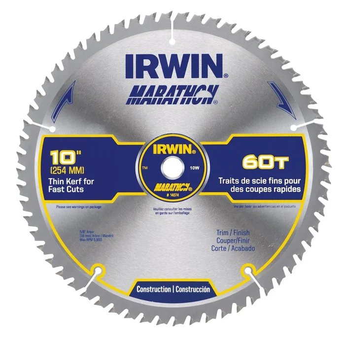 Marathon 14074 Table Saw Blade, 10 In Dia, 5/8 In Arbor, 60-teeth, Carbide Cutting Edge