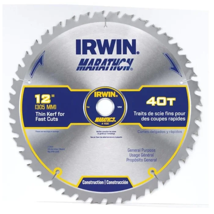 Marathon 14080 Table Saw Blade, 12 In Dia, 1 In Arbor, 40-teeth, Carbide Cutting Edge