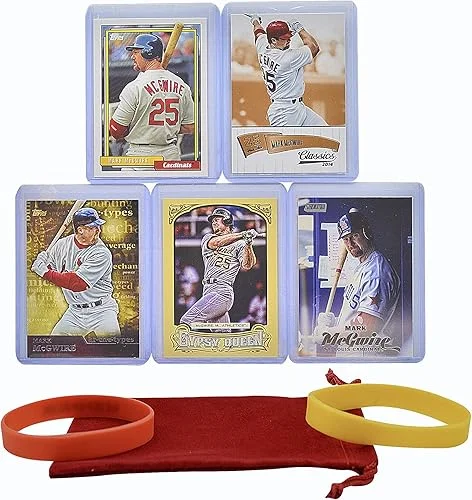 Mark McGwire Baseball Cards (5) ASSORTED St. Louis Cardinals Trading Card and Wristbands Gift Bundle