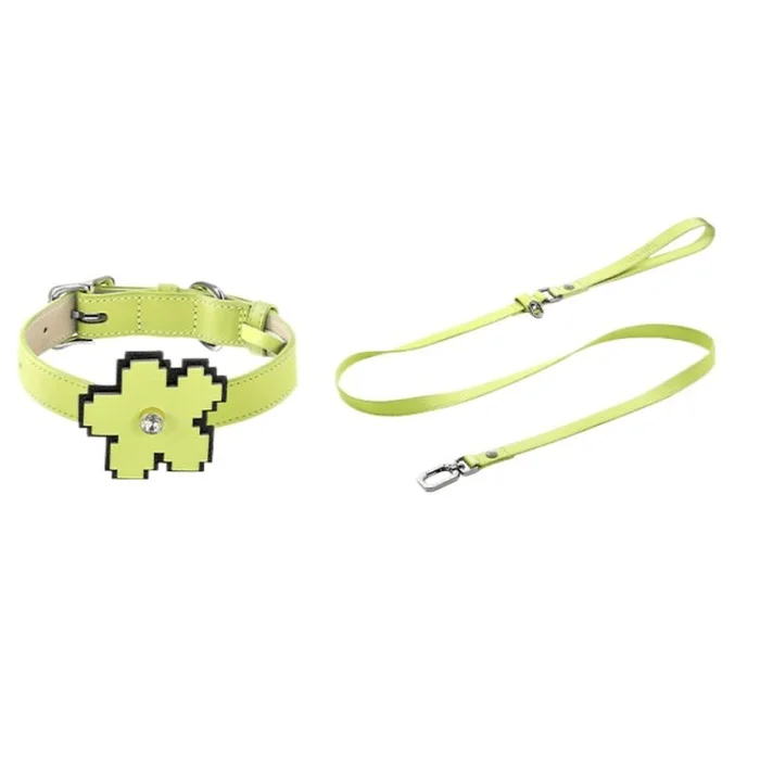 Mars Phone Pet Collar Pixel Flower+Bamboo Green Collar (31-38cm)