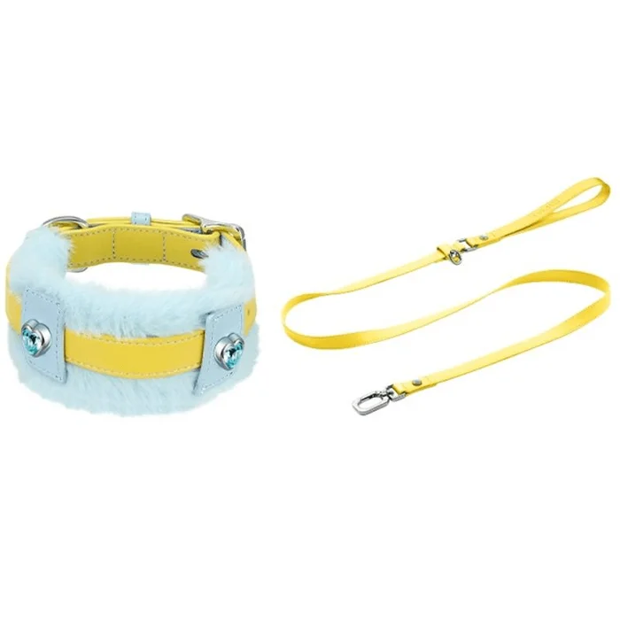 Mars Phone Plush Diamond Inlaid Pet Collar Pendant Amber Yellow Premium Set Wool Collar+Collar+Traction Rope 31-38cm