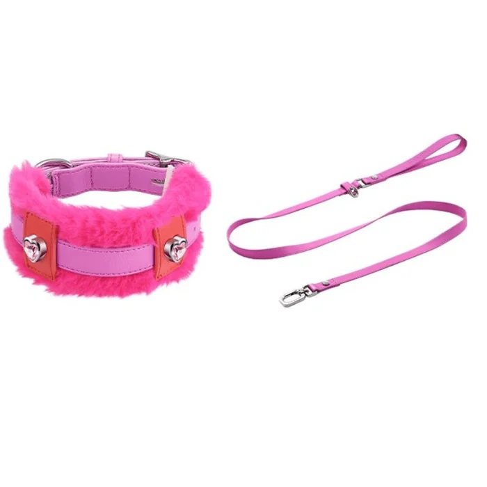 Mars Phone Plush Diamond Set Pet Collar Pendant Barbie Pink Exclusive Set Hair Collar+Collar+Traction Rope 31-38cm