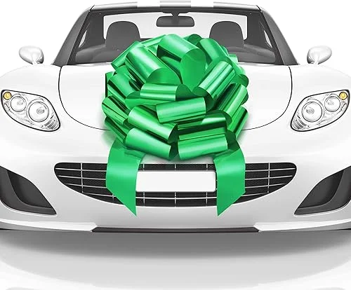 Mata1-USA – Huge Car Bow – Blue, 23 Inch – Big Gift Wrapping Bow for Large Gift Decoration – Giant Size for Indoor & Outdoor Use – 26 Loops & 4 Stickers