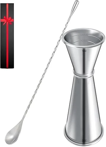 Measuring Jigger & Mixing Spoon Set, Cocktail Jigger for Bartending,Bell Jigger with 1oz and 2oz Measuring Marks, Cocktail Measuring Jigger with Cocktail Spoon,Cocktail Mixing Spoon,bar Mixing Spoon
