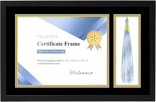Melannco 18.8×12.1 Inch Black Wood Diploma Frame With Tassel Holder- Frame Displays One 8.5×11 Inch Certificate and One Tassel
