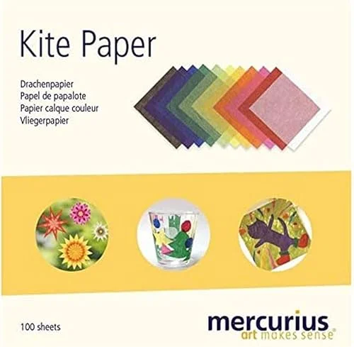 Mercurius Kite Paper 6’x6′ Transparent Paper for Art Decorations at Home or School – 100 Colored Paper Sheets Block for Vibrant Origami, DIY Projects and Kids Crafts (11 Assorted Standard Colors)