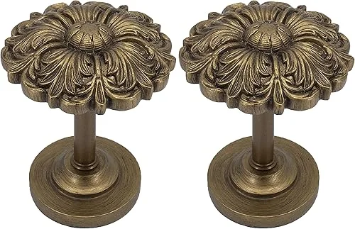 MERIVILLE Set of 2 Fleur Window Drapery Medallion Holdbacks, Curtain Tiebacks, Wall Hook, Tassel Holder, Renaissance Gold