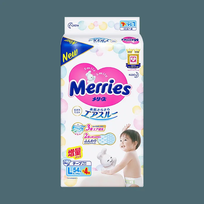 Merries Comfortable Universal Baby Diapers L Size 9-14kg 58 Pieces