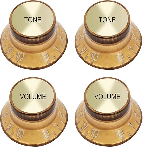 Metallor Electric Guitar Top Hat Knobs Speed Control Knobs 2 Volume 2 Tone Compatible with Les Paul LP Electric Guitar Parts Replacement (Gold)