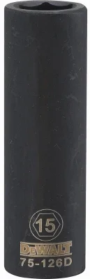 Metric Deep Impact Socket, 6-point, Black Oxide, 1/2 In. Drive, 15mm