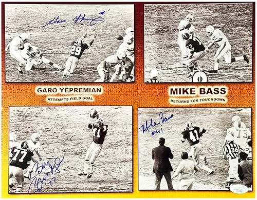 Mike Bass, Bill Brundige, Garo Yepremian Autographed Photo – Hand Signed with James Spence Authentication (JSA)