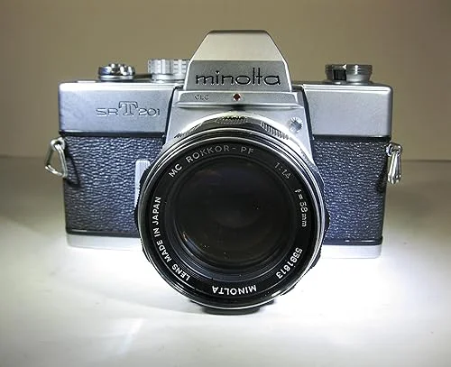 Minolta SRT 201 SLR 35mm Camera w/ Minolta MD Rokkor-x 45mm 1:2 lens