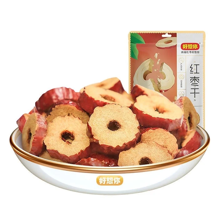 Miss your special grade Xinjiang dried red dates with pits removed and sliced. 200g. Ready-to-eat dried red date slices.