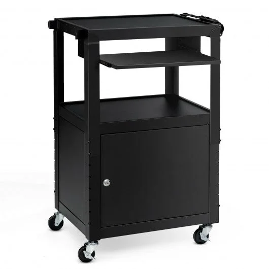 Mobile Steel Height Adjustable AV Presentation Cart w/ Locked Cabinet & Keyboard