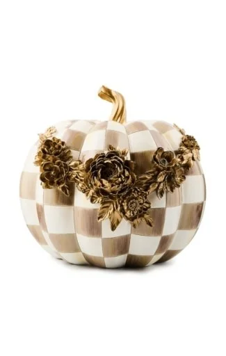 Mocha Check Floral Garland Pumpkin