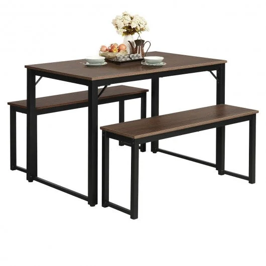 Modern 3 Piece Dining Table with 2 Benches