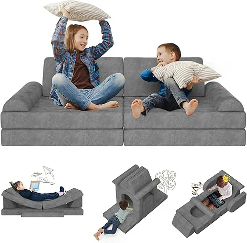Modular Kids Play Couch Convertible-Toddler&Kids Sofa,DIY Creative Kids Couch for Playroom,Nursery,10pcs Kids Modular Couch for Play,Imagination& Relaxation