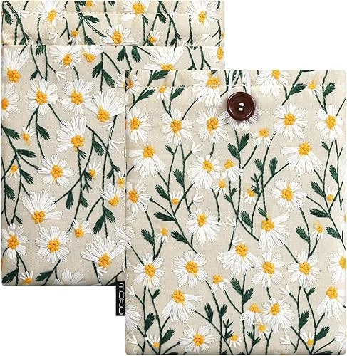 MoKo 6-7′ Embroidered Daisy Padded eReader Sleeve Tablet Bag Pouch for eReader Paperwhite 11th/10th Gen, 7′ eReader Colorsoft Signature Edition 2024, Voyage/Kobo eReader, Beige.