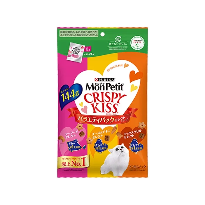 MONPETIT Crispy Kiss Cat Snacks Seafood+BBQ+Cheese Chicken 6g*24 Bags