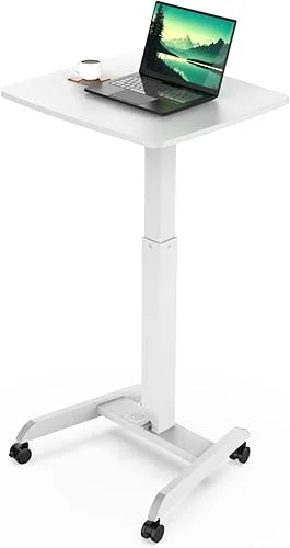 Mount-It! Rolling Desk Adjustable Height, Laptop Cart, Computer Desk with Wheels 23.6′ x 20.5′, Rolling Laptop Stand, Mobile Workstation Cart for Bed, Small Rolling Computer Table with Wheels (White)