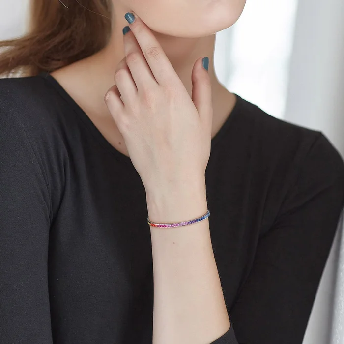 Multi-Color Cubic Zirconia Silver Bracelet