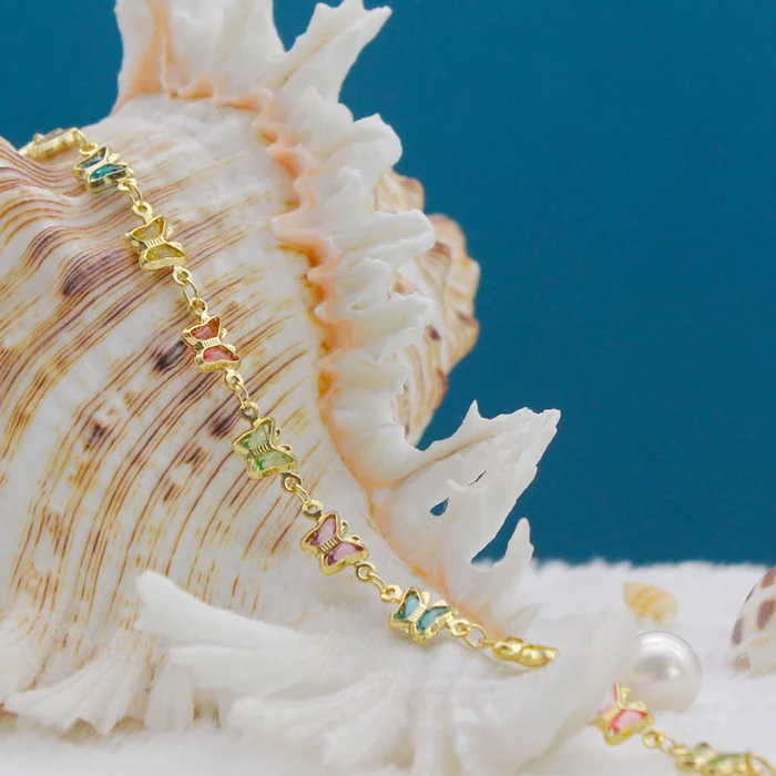 Multicolor Crystal Butterfly Ankle Bracelet