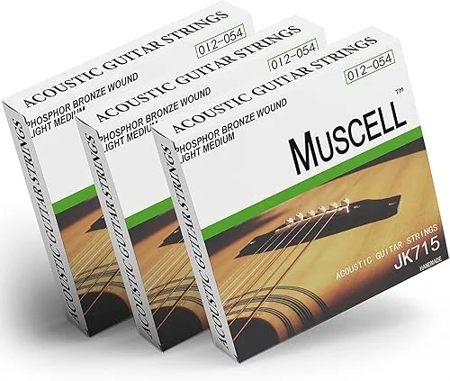 MUSCELL Handmade Phosphor Bronze Acoustic Guitar Strings-3 Packs – 6 Strings – Light Medium JK715