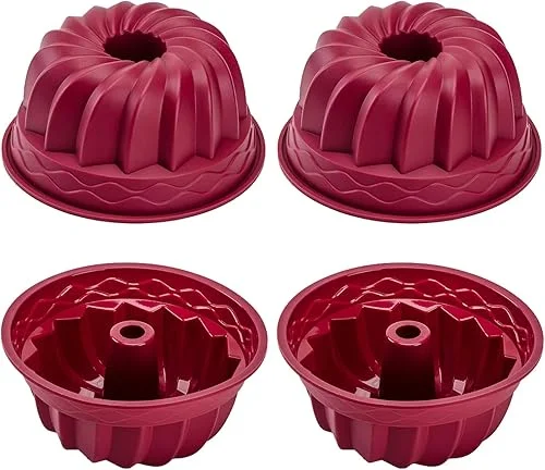 Nalchois 4 Inch Silicone Mini Bundt Cake Pan Set of 4, Nonstick BPA Free Silicone Cake Molds for Baking, Oven Dishwasher Safe Fluted Tube Baking Pan for Pumpkin Cake, Jelly, Brownies, Bread, Pudding
