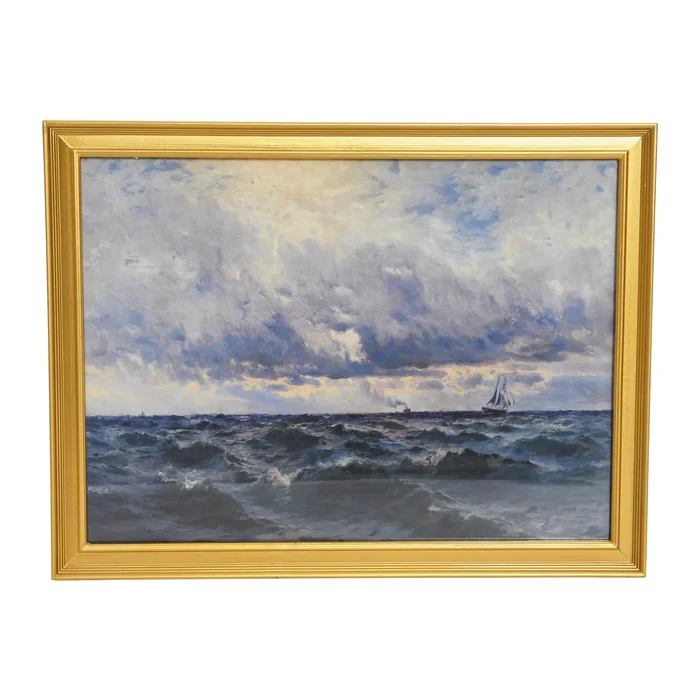 Nautical Wall Art with Gold Wood Frame and Glass Cover