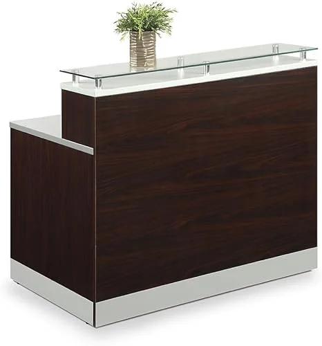 NBF Modern Reception Desk Counter Office Lobby Salon Retail Checkout Desk Compact 63′ W x 32′ D Mahogany Laminate