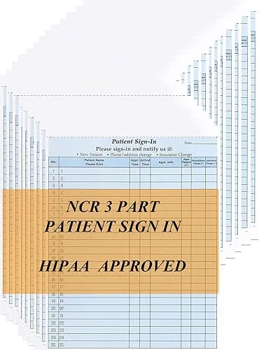 NCR Carbonless 3 Part Patient Sign in Sheets HIPAA Approved and Compliant for Confidentiality in All Medical Offices