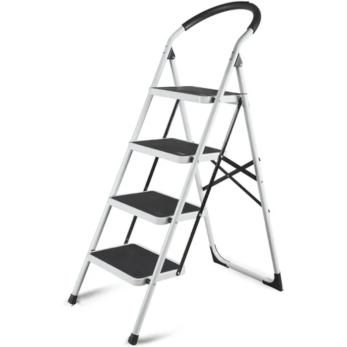 Neat-Living™ Folding 4-Step Iron Safety Step Ladder with Anti-Slip Tread