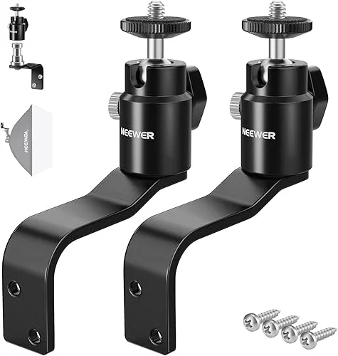 NEEWER 2 Pack E Type Wall Ceiling Mount, Ring Light Wall Mount Bracket with Detachable Ball Head, 5/8′ Stud, 1/4′ Screw for Flash Strobe Camera Monitor Studio Lighting, Max Load: 4.4lb/2kg, TS007