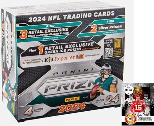 NEW 2024 Panini PRIZM Factory Sealed Football Box, 96 Cards Including 3 Black/White Checker Prizms, 2 SILVER Prizm, Plus Novelty Mahomes Card Pictured