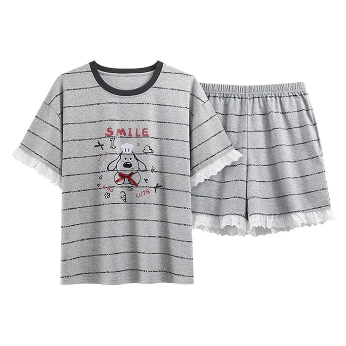 New A-Class Antibacterial Pajamas Pure Cotton Cartoon Cute Set Grey F